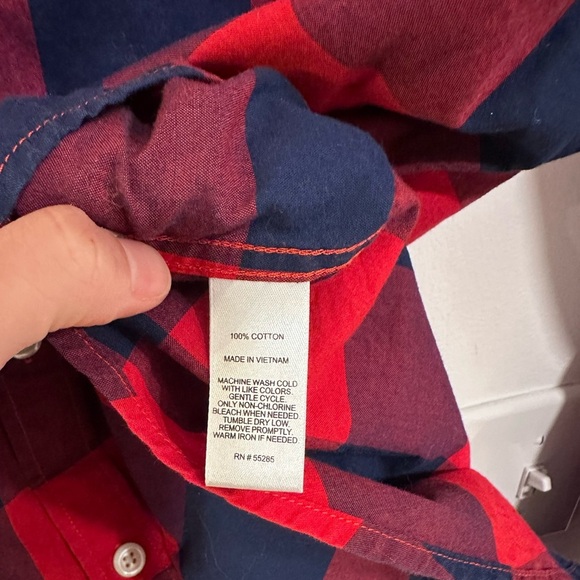 Express Plaid Button Down Long Sleeve Dress Shirt Men’s Size L Red Cotton Casual - Picture 4 of 5